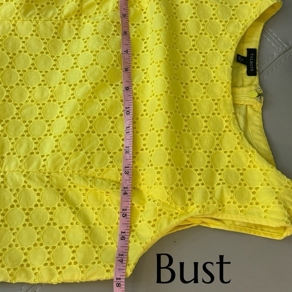 TALBOTS 100% Cotton Lemon Yellow Dress Preppy Lady Sheath Eyelet Knee Hem Sz 10 - Picture 9 of 13